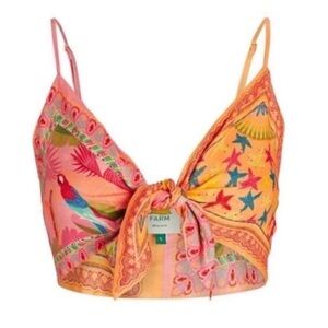 FARM Rio NWT Satin Mixed Scarves Tie Front Top Size L Large